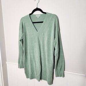BAREFOOT DREAMS CozyChic Ultra Lite V-Neck Tunic Long Sleeve Sweater Green